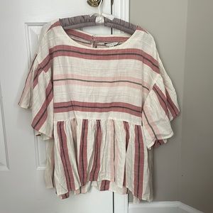 Cream/white American Eagle XL blouse with pink and gray stripes